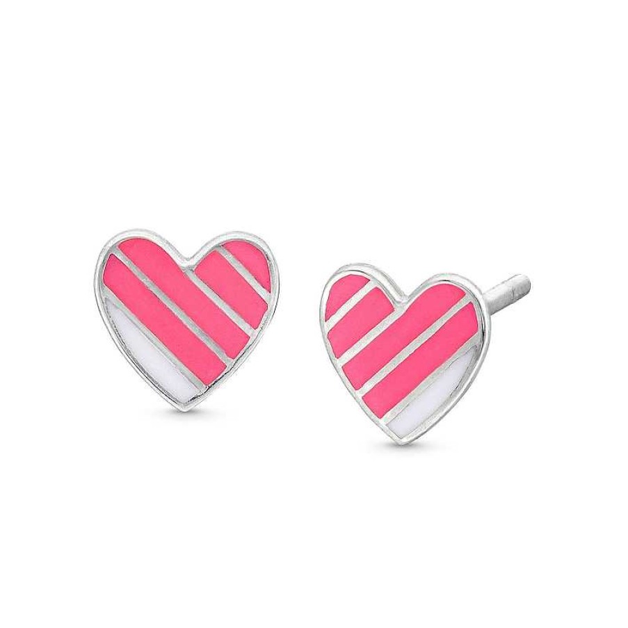 Banter Pink And White Enamel Heart Earrings In Sterling Silver Earrings