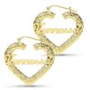 Banter 3.3Mm Script Name Bamboo Heart Hoop Earrings In Sterling Silver With 14K Gold Plate (1 Line) Earrings