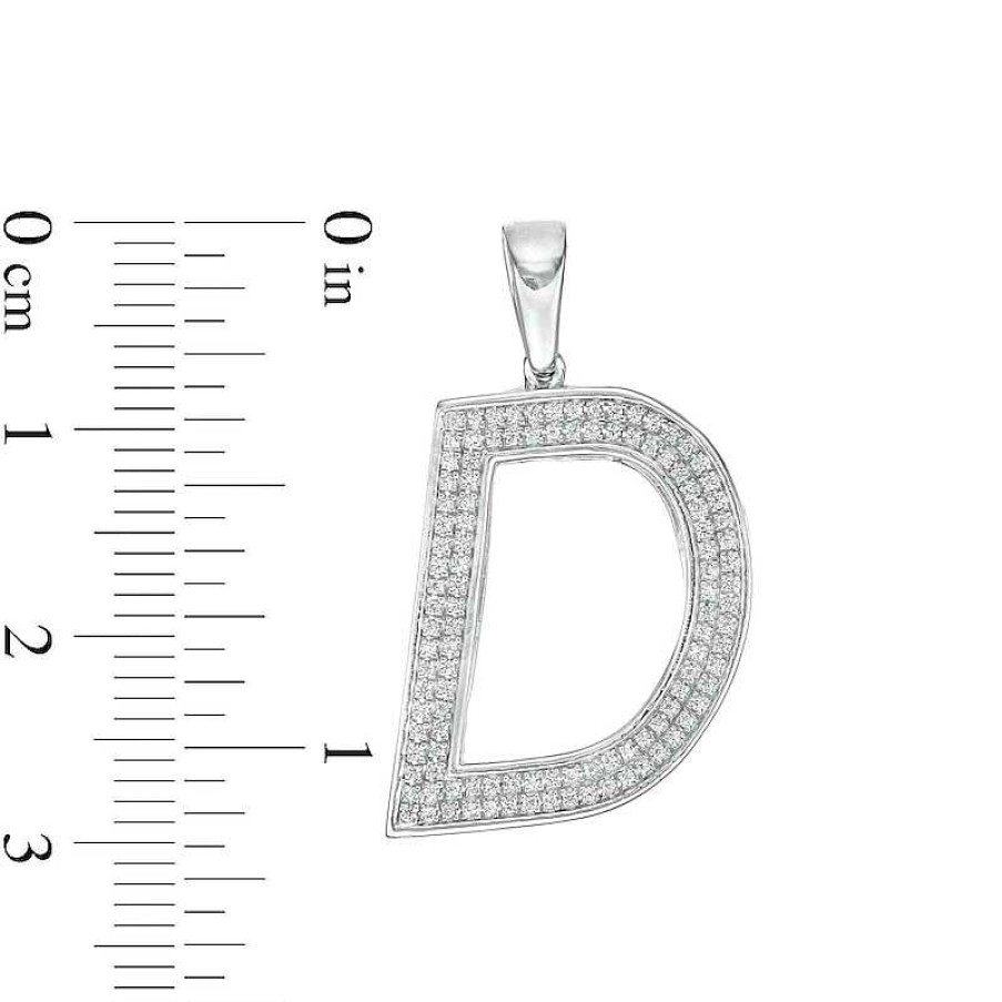 Banter Cubic Zirconia Pav "D" Block Initial Necklace Charm In Solid Sterling Silver Charms