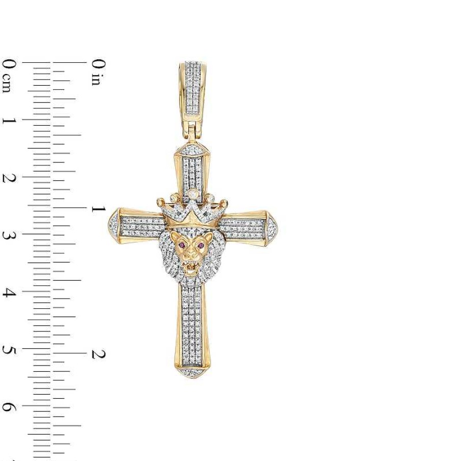 Banter 1/2 Ct. T.W. Diamond And Lab-Created Ruby Crowned Lion Cross Necklace Charm In 10K Gold Charms