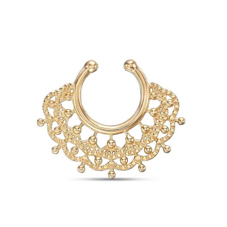 Banter 016 Gauge 8Mm Textured Scallop Fan Vintage-Style Nose Ring In 14K Gold - 5/16" Nose