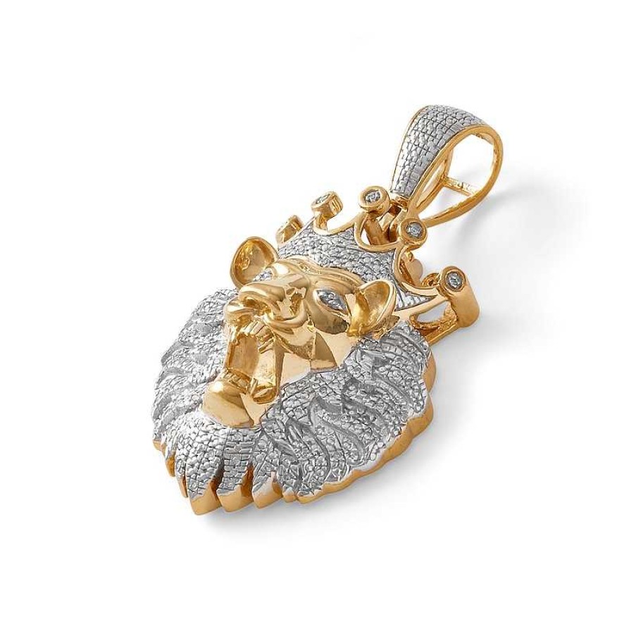 Banter 1/10 Ct. T.W. Diamond Lion Head With Crown Necklace Charm In Sterling Silver With 14K Gold Plate Charms