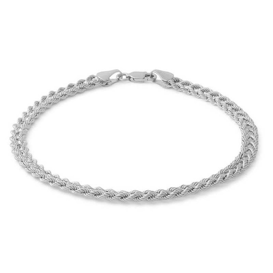 Banter 10K Hollow White Gold Double Row Rope Chain Bracelet - 7.5" Bracelets