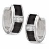 Banter Sterling Silver With Black Enamel Bar Huggie Hoop Earrings Earrings