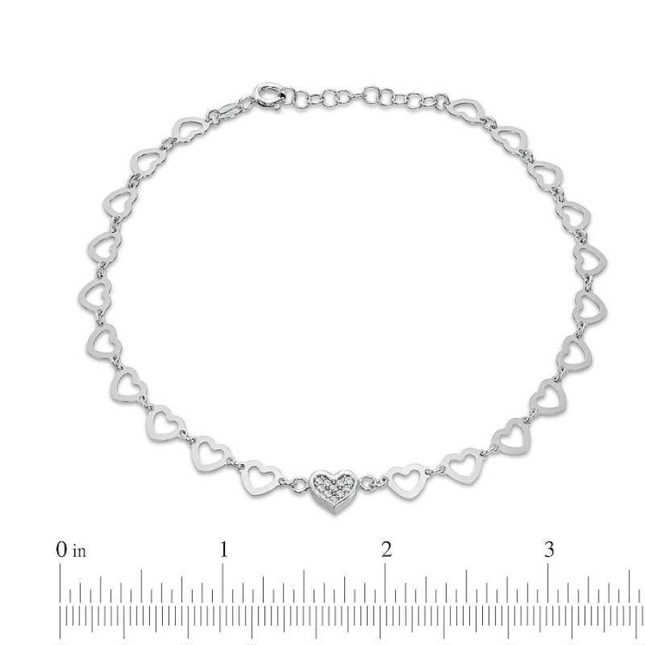 Banter Sterling Silver Cz Heart Link Anklet Made In Italy Ankle