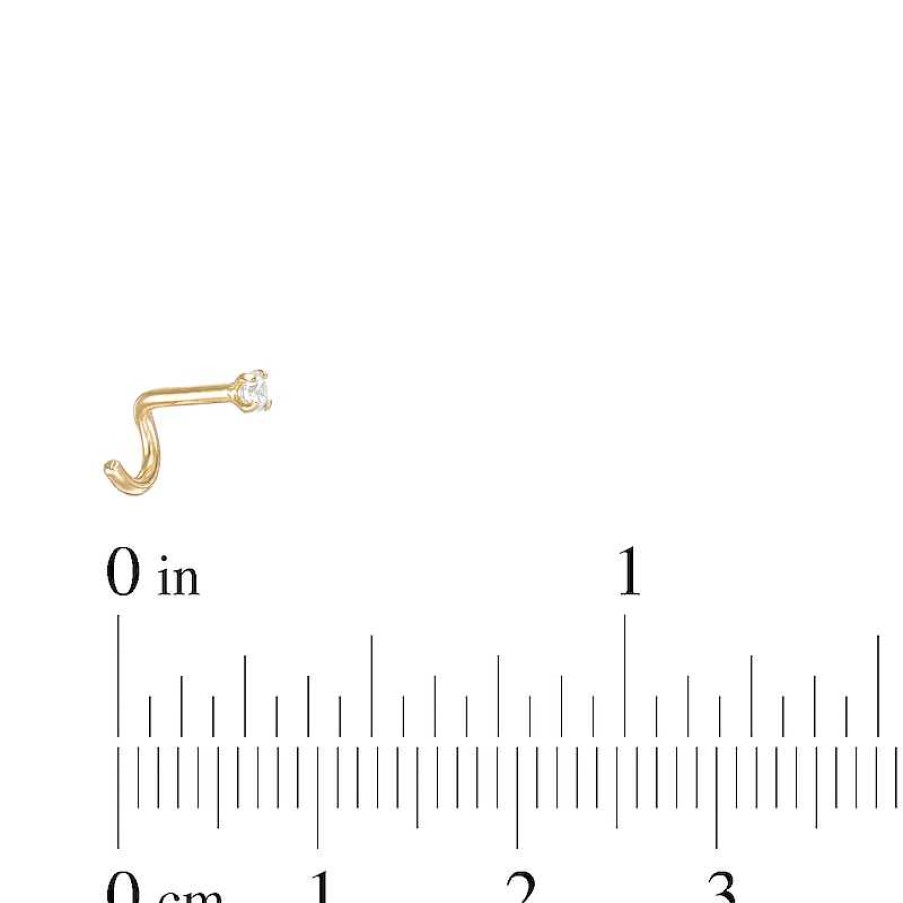 Banter 14K Semi-Solid Gold Cz Solitaire Screw Nose Stud - 18G 1/4" Nose