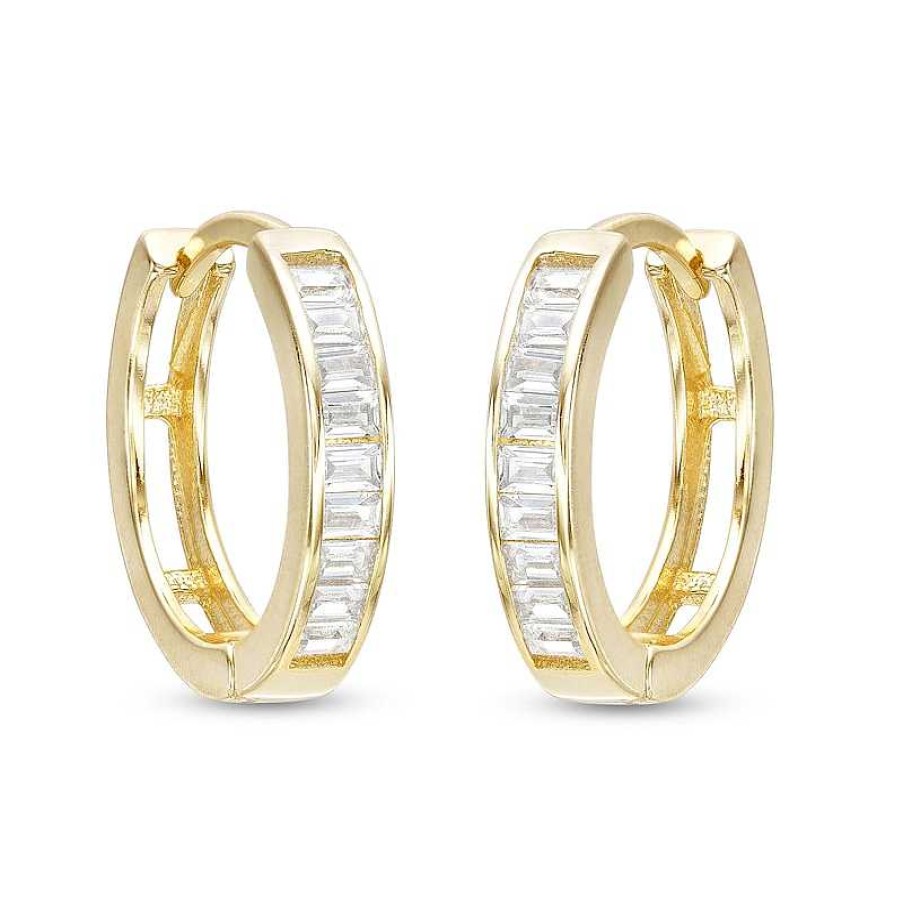 Banter Cubic Zirconia Baguette Huggie Hoop Earrings In Sterling Silver With 18K Gold Plate Earrings