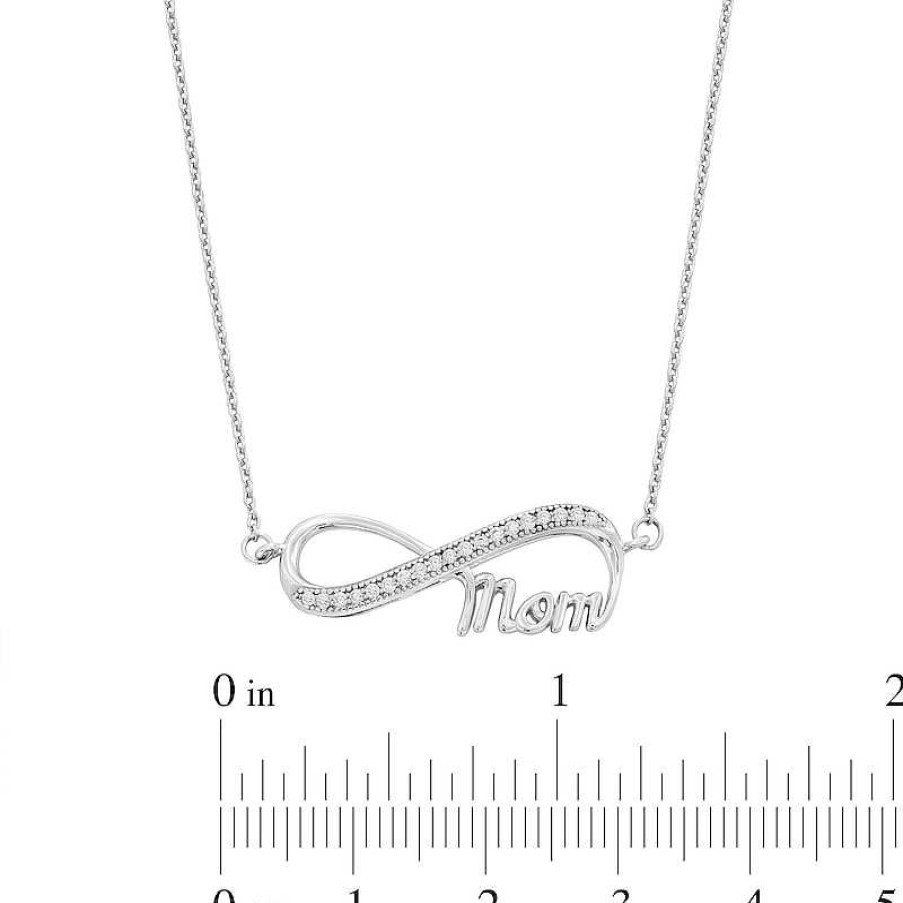 Banter Cubic Zirconia Sideways Infinity With "Mom" Necklace In Sterling Silver Necklaces