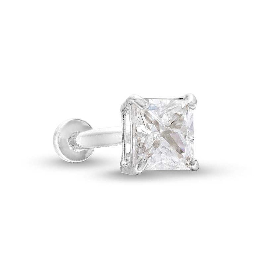 Banter 14K White Gold Cz Square Solitaire Stud - 18G 5/16" Ear