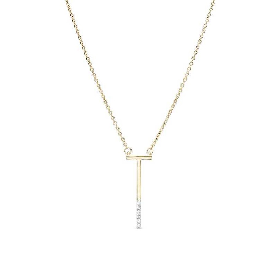 Banter 1/20 Ct. T.W. Diamond "T" Initial Necklace In Sterling Silver With 14K Gold Plate - 18" Necklaces