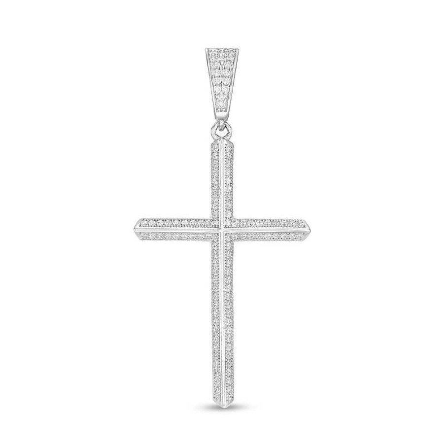 Banter Cubic Zirconia Cross Necklace Charm In Solid Sterling Silver Charms