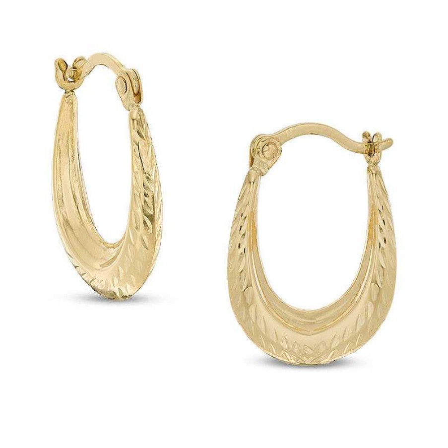 Banter Diamond-Cut Oval Hoop Earrings In 10K Stamp Hollow Gold Earrings