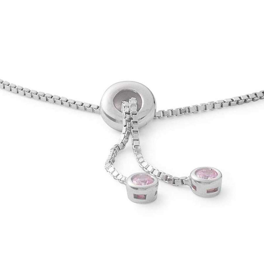 Banter Pink And White Cubic Zirconia Bolo Bracelet In Sterling Silver - 9.5" Bracelets