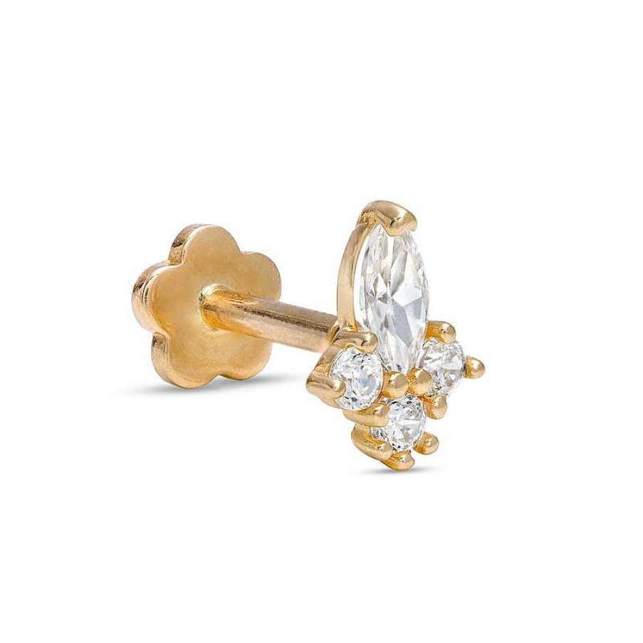 Banter 018 Gauge Marquise And Round Cubic Zirconia Cartilage Barbell In 14K Gold Earrings