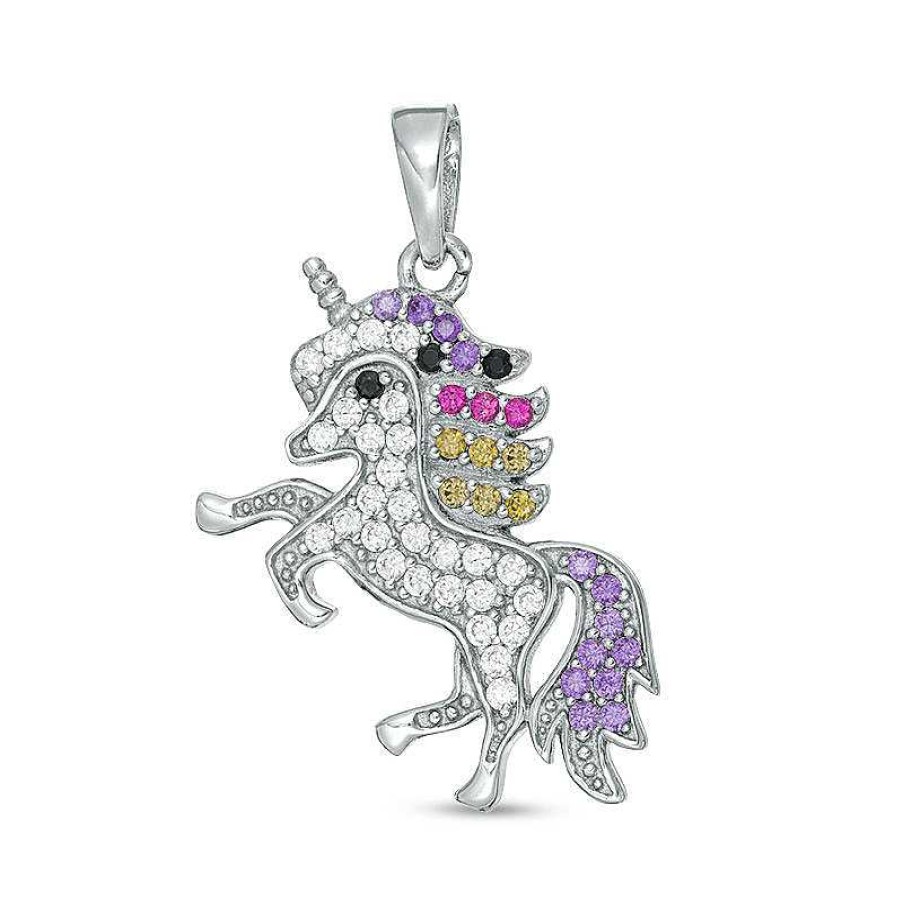 Banter Multi-Color Cubic Zirconia Prancing Unicorn Necklace Charm In Solid Sterling Silver Charms