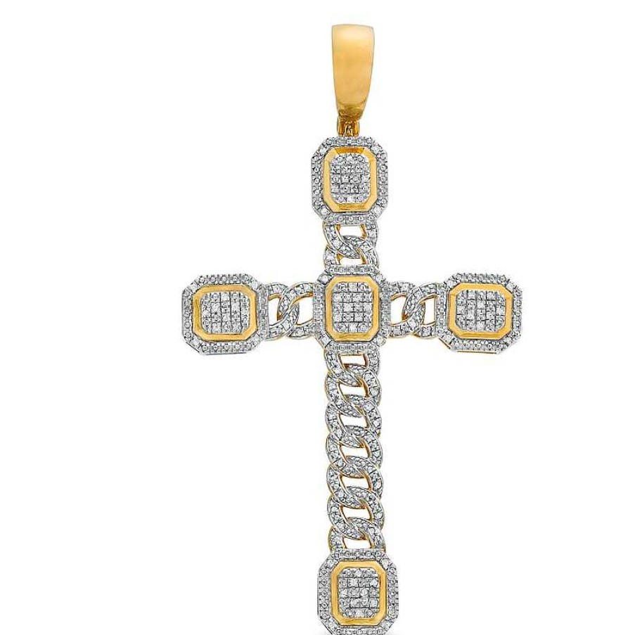 Banter 10K Solid Gold 1/2 Ct. T.W. Diamond Large Chain Cross Charm Charms