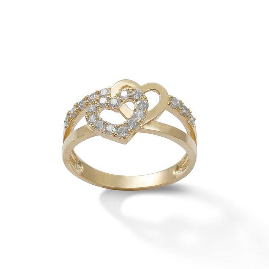 Banter Cubic Zirconia Double Heart Ring In Sterling Silver With 14K Gold Plate - Size 7 Rings