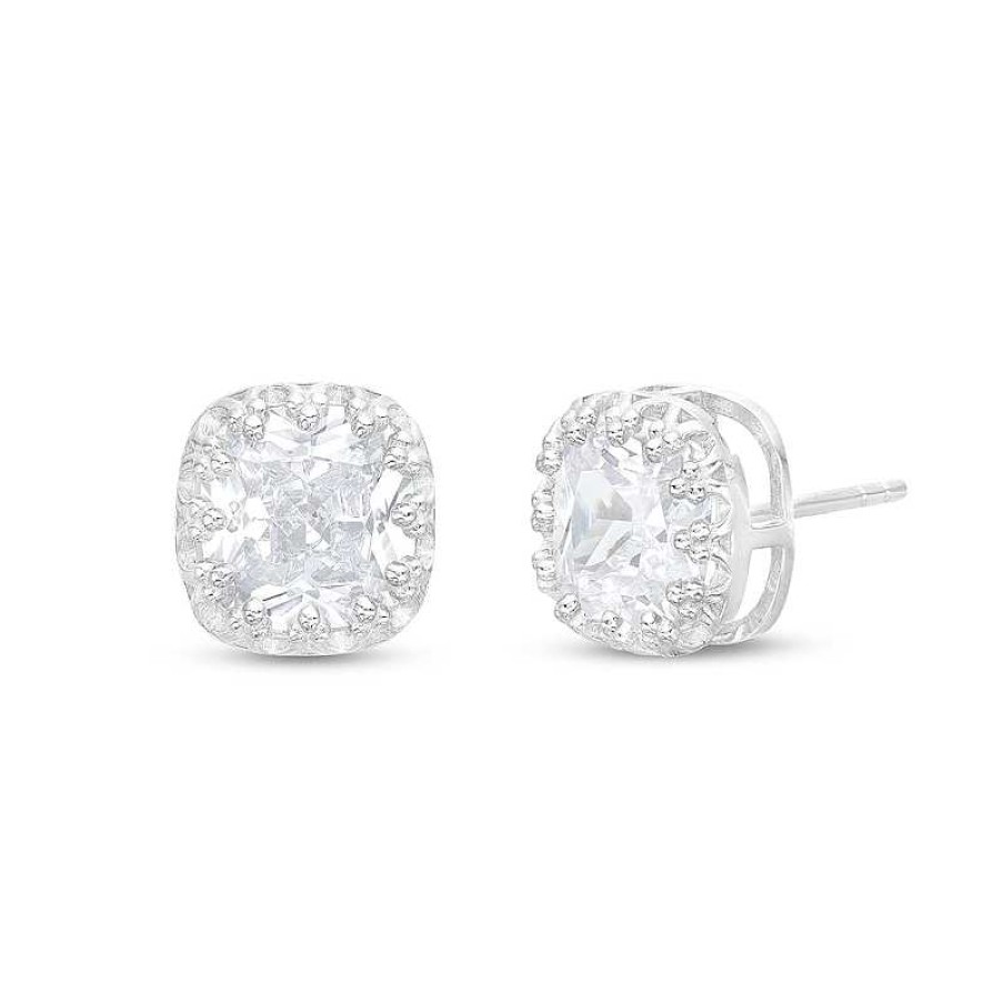 Banter Solid Sterling Silver Cz Crown Setting Square Studs - Xl Posts Earrings