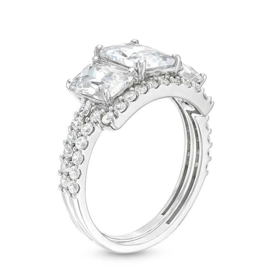 Banter Cubic Zirconia Tri-Baguette Cut Bridal Ring Set In Solid Sterling Silver - Size 7 Rings