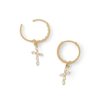 Banter Cubic Zirconia Cross Dangle Huggie Hoop Earrings In 14K Solid Gold Earrings