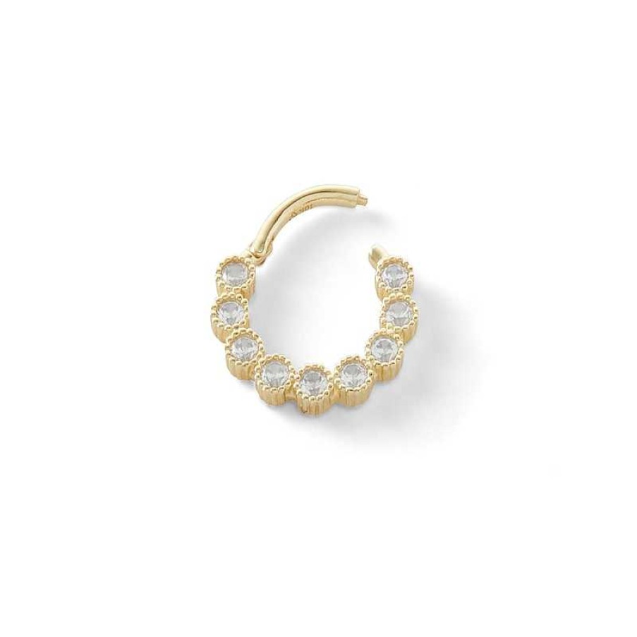 Banter 10K Gold Cz Beaded Hoop - 18G 3/8" Nose