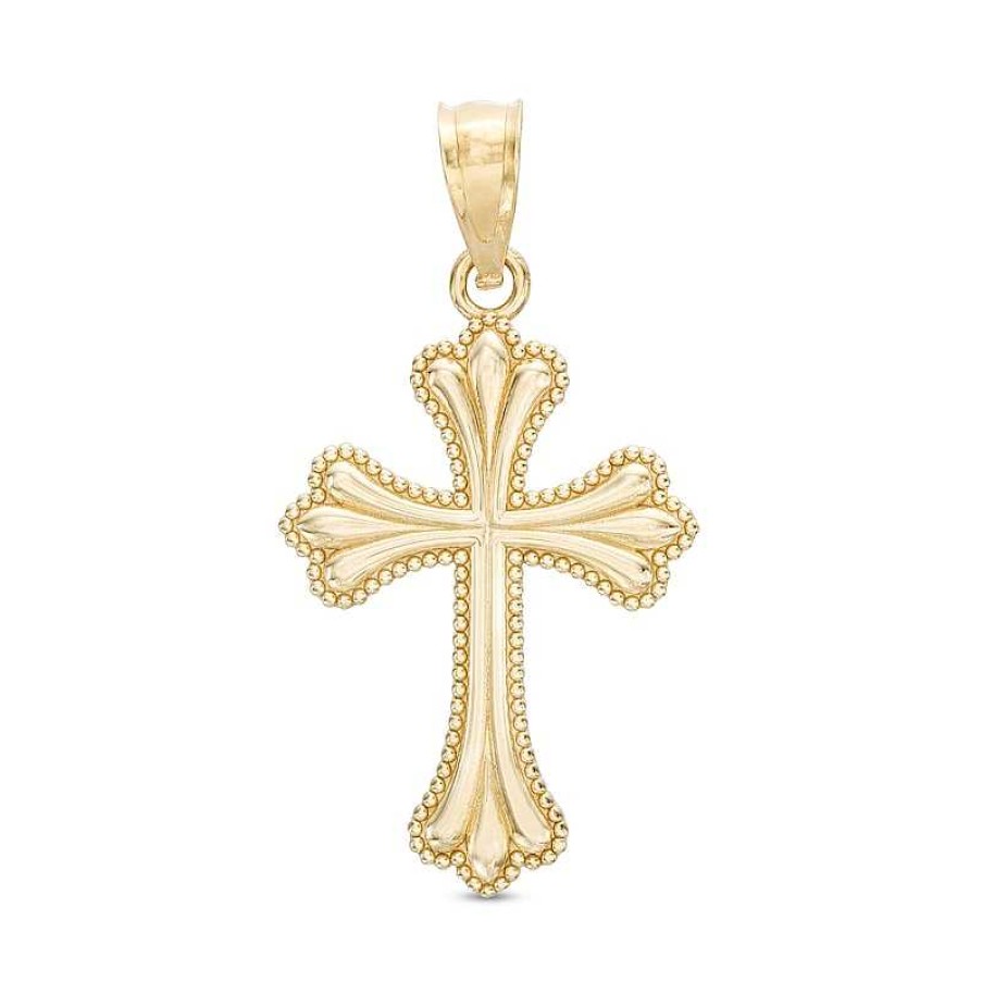 Banter Milgrain Border Cross Necklace Charm In 10K Gold Charms