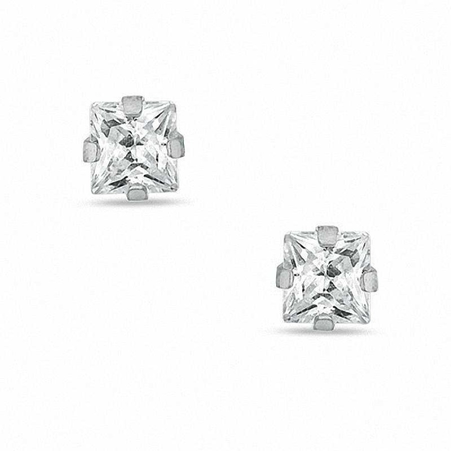 Banter 3Mm Princess-Cut Cubic Zirconia Solitaire Stud Piercing Earrings In Solid Stainless Steel Earrings