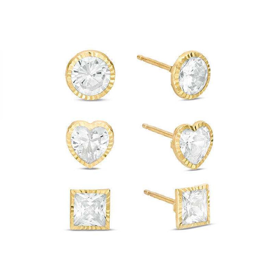 Banter Multi-Shape Cubic Zirconia Diamond-Cut Frame Stud Earrings Set In 10K Gold Earrings