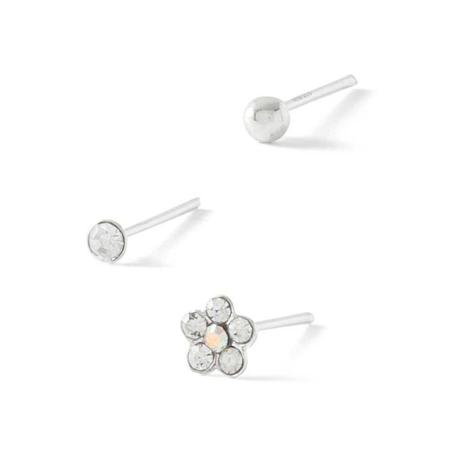 Banter 022 Gauge Crystal Nose Stud Set In Semi-Solid Sterling Silver Nose