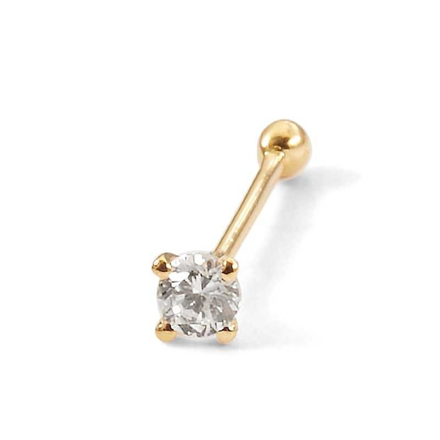 Banter 018 Gauge Diamond Accent Solitaire Straight Nose Bone Barbell In 14K Gold - 1/4" Nose