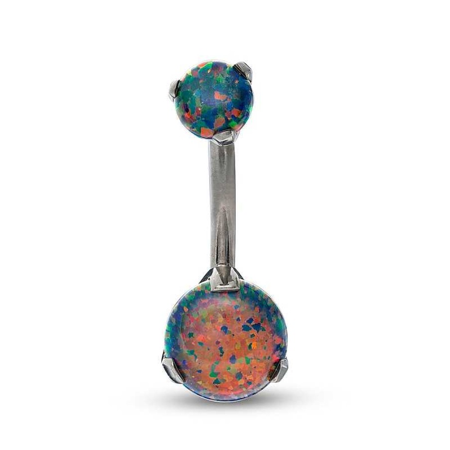 Banter 014 Gauge 8Mm Lab-Created Black Opal Belly Button Ring In Titanium - 7/16" Belly Button