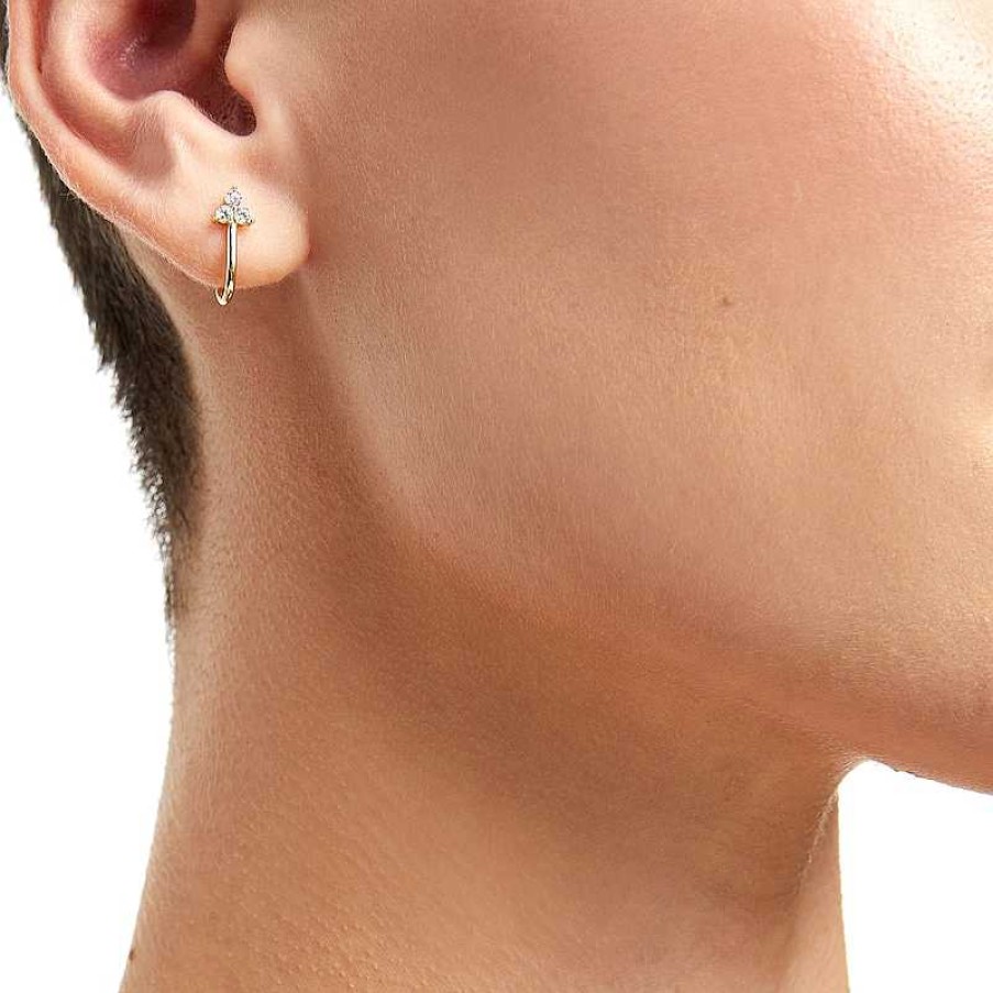 Banter 10K Gold Cz Three-Stone J Hoops Earrings