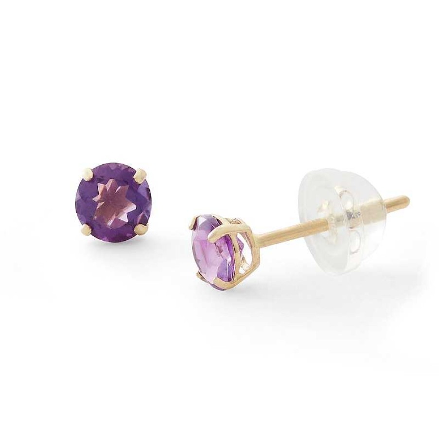 Banter 10K Solid Gold Lab Created Purple Sapphire Solitaire Studs Earrings