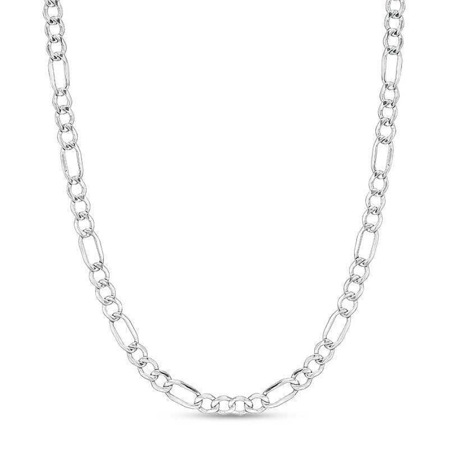 Banter 080 Gauge Bevelled Figaro Chain Necklace In 10K Hollow White Gold - 18" Necklaces