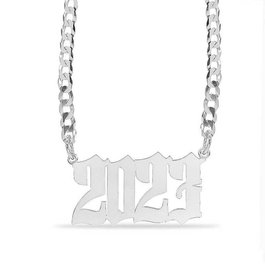 Banter Gothic Number Personalized Chain Necklace In Solid Sterling Silver (1 Line) Necklaces