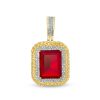 Banter Emerald-Cut Red Cubic Zirconia And 1/10 Ct. T.W. Diamond Necklace Charm In Sterling Silver With 14K Gold Plate Charms