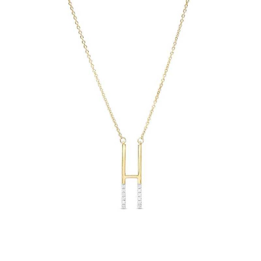 Banter 1/20 Ct. T.W. Diamond "H" Initial Necklace In Sterling Silver With 14K Gold Plate - 18" Necklaces