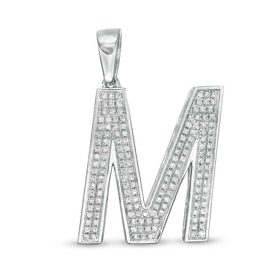 Banter Cubic Zirconia Pav "M" Block Initial Necklace Charm In Solid Sterling Silver Charms