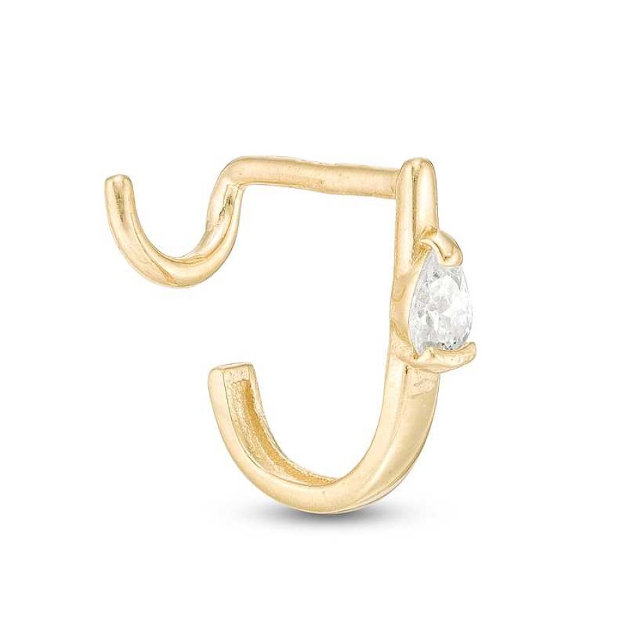 Banter 024 Gauge Pear-Shaped Cubic Zirconia J-Hoop Nose Stud In 10K Gold Nose