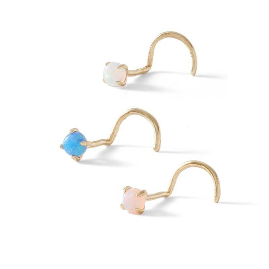 Banter 14K Semi-Solid Gold Lab-Created Opal Three Piece Screw Nose Stud Set - 22G Nose