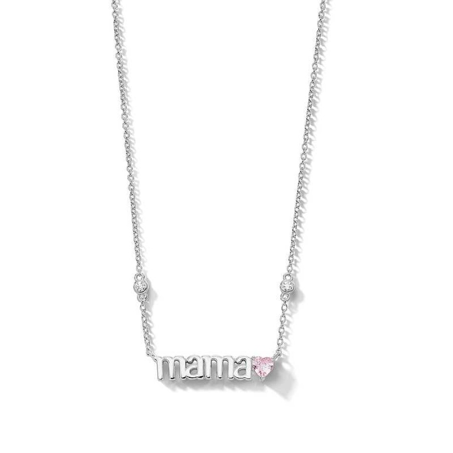 Banter Sterling Silver Pink Cz Heart Mama Necklace Necklaces