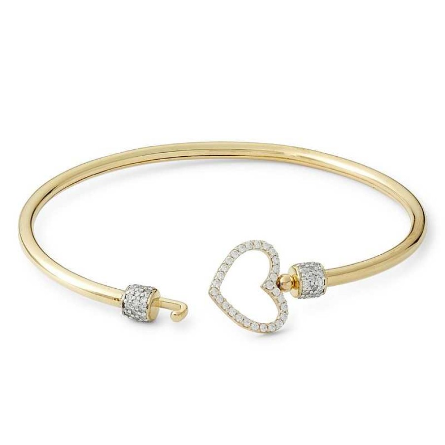 Banter Cubic Zirconia Heart Bangle In 10K Gold Bonded Over Sterling Silver Bracelets