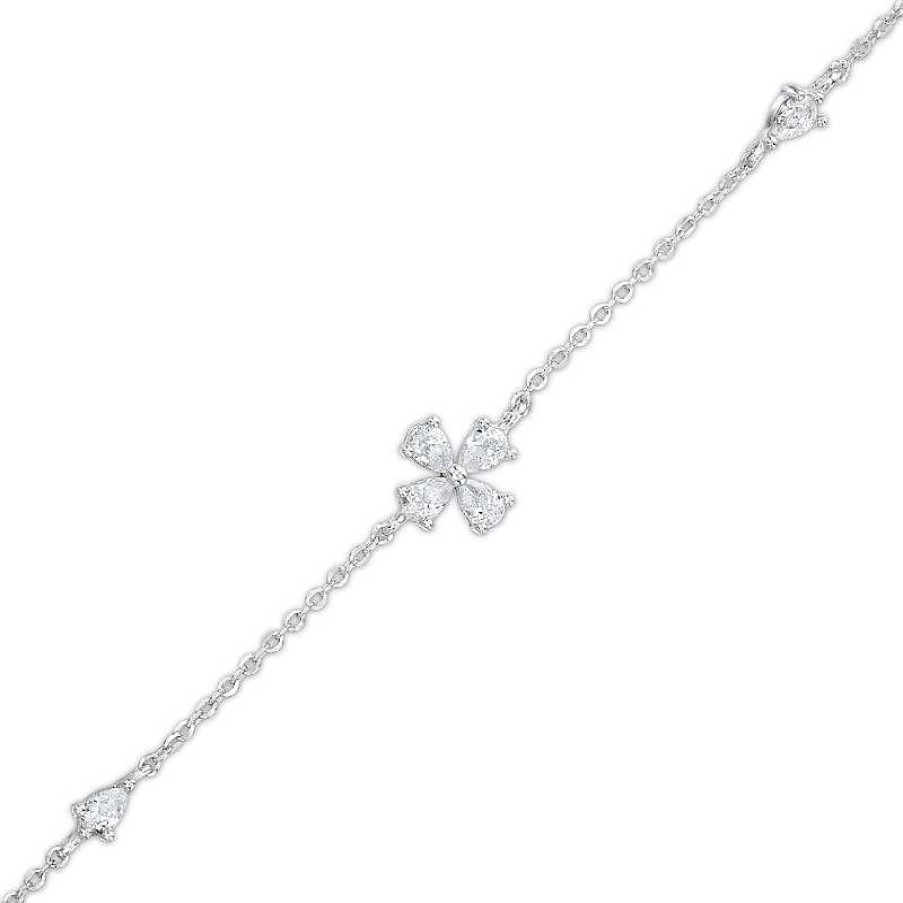 Banter Cubic Zirconia Flower Bracelet In Semi-Solid Sterling Silver - 6.5" + 1" Bracelets