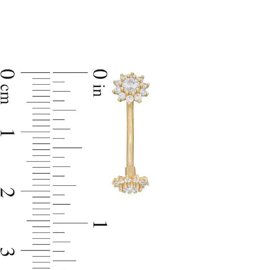 Banter 10K Solid Gold Cz Double Flower Belly Button Ring - 16G Belly Button