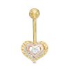 Banter 10K Solid Gold Cz Diamond-Cut Two-Tone Heart Belly Button Ring - 14G 3/8" Belly Button