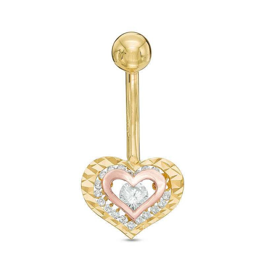 Banter 10K Solid Gold Cz Diamond-Cut Two-Tone Heart Belly Button Ring - 14G 3/8" Belly Button