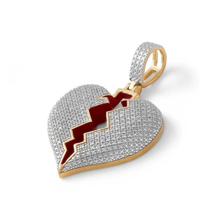 Banter 1/3 Ct. T.W. Composite Diamond Red Enamel Broken Heart Necklace Charm In 10K Gold Charms