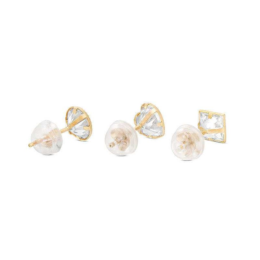 Banter Multi-Shape Cubic Zirconia Diamond-Cut Frame Stud Earrings Set In 10K Gold Earrings