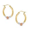 Banter Flat Hoop With Rose Earrings In 10K Tri-Tone Gold Earrings