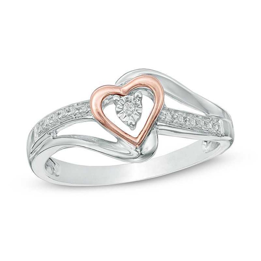 Banter Diamond Accent Heart Promise Ring In Sterling Silver And 10K Rose Gold Rings